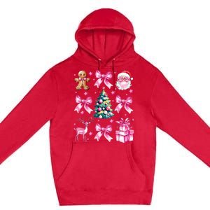 Cute Retro Coquette Bow Christmas Tree Premium Pullover Hoodie