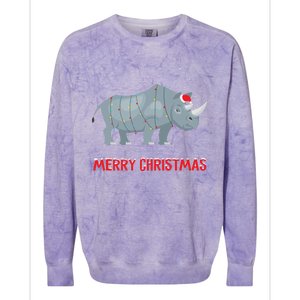 Cute Rhino Christmas Tree Lights Xmas Holidays Great Gift Colorblast Crewneck Sweatshirt