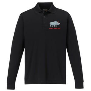 Cute Rhino Christmas Tree Lights Xmas Holidays Great Gift Performance Long Sleeve Polo