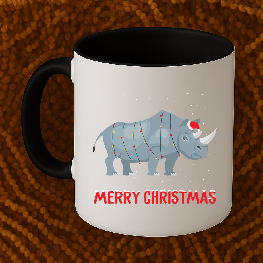 Cute Rhino Christmas Tree Lights Xmas Holidays Great Gift Mug