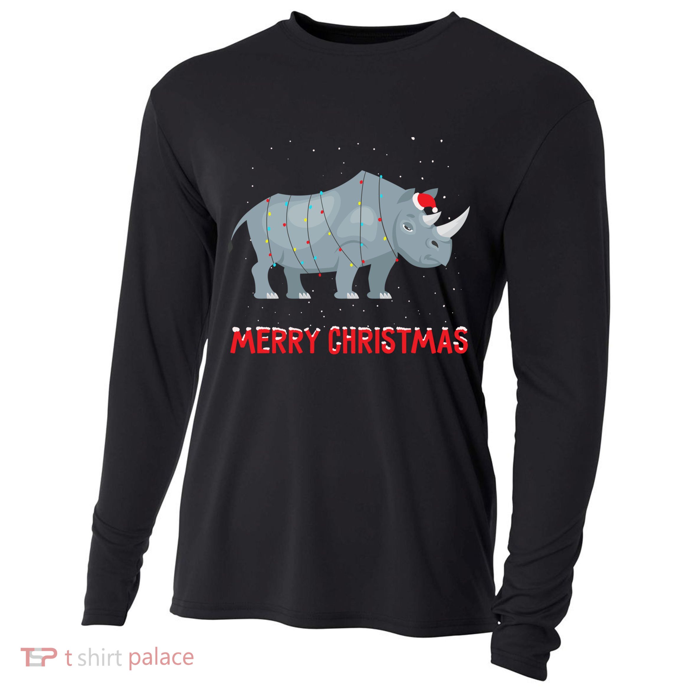 Cute Rhino Christmas Tree Lights Xmas Holidays Great Gift Cooling Performance Long Sleeve Crew