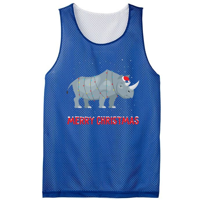 Cute Rhino Christmas Tree Lights Xmas Holidays Great Gift Mesh Reversible Basketball Jersey Tank