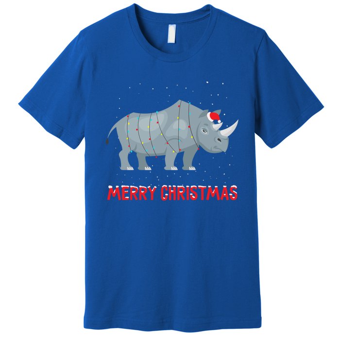 Cute Rhino Christmas Tree Lights Xmas Holidays Great Gift Premium T-Shirt