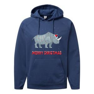 Cute Rhino Christmas Tree Lights Xmas Holidays Great Gift Performance Fleece Hoodie