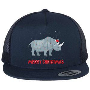 Cute Rhino Christmas Tree Lights Xmas Holidays Great Gift Flat Bill Trucker Hat