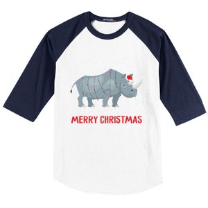 Cute Rhino Christmas Tree Lights Xmas Holidays Great Gift Baseball Sleeve Shirt