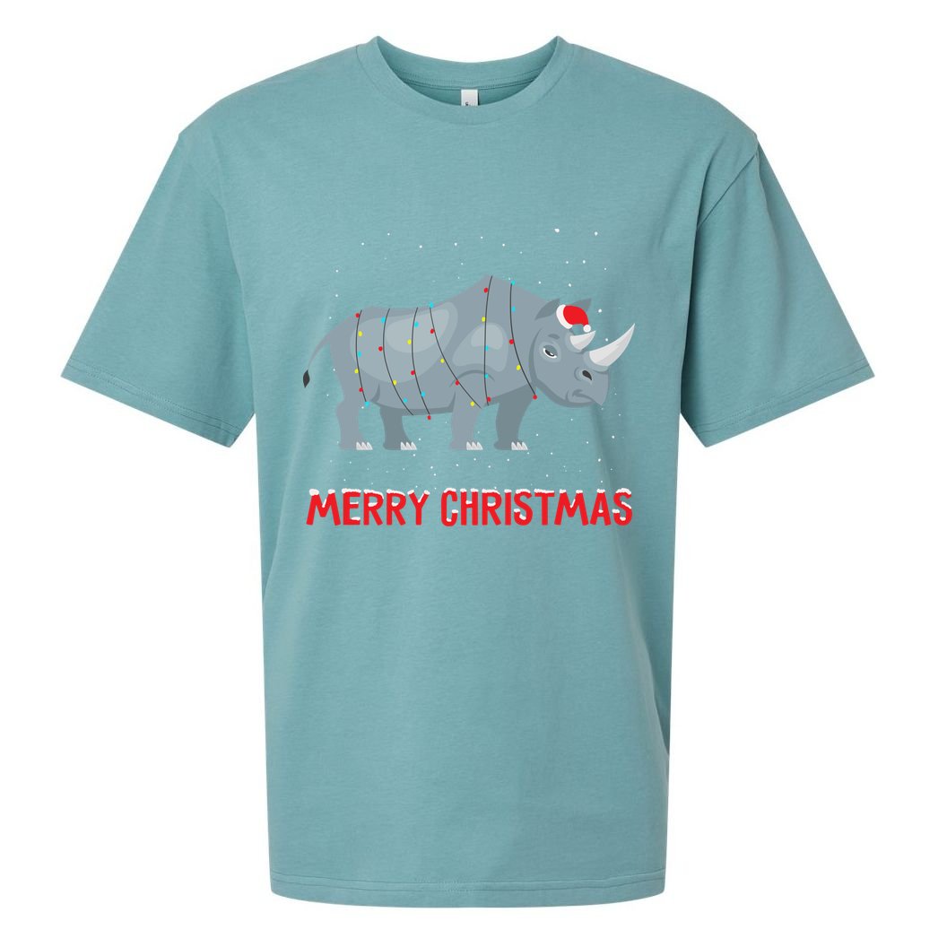 Cute Rhino Christmas Tree Lights Xmas Holidays Great Gift Sueded Cloud Jersey T-Shirt