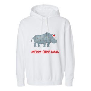 Cute Rhino Christmas Tree Lights Xmas Holidays Great Gift Garment-Dyed Fleece Hoodie