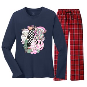 Cute Retro Christmas Santa Claus Christmas Vibes Funny Women's Long Sleeve Flannel Pajama Set 