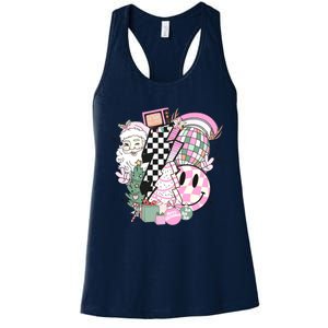 Cute Retro Christmas Santa Claus Christmas Vibes Funny Women's Racerback Tank