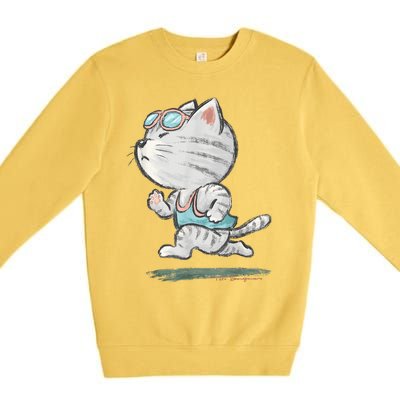 Cat Runner Cute Kitten Running Marathon Sports Toru Sanogawa Premium Crewneck Sweatshirt