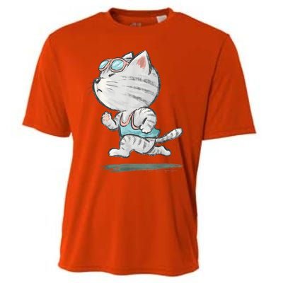 Cat Runner Cute Kitten Running Marathon Sports Toru Sanogawa Cooling Performance Crew T-Shirt