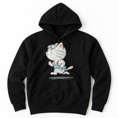 Cat Runner Cute Kitten Running Marathon Sports Toru Sanogawa Hoodie
