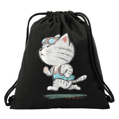 Cat Runner Cute Kitten Running Marathon Sports Toru Sanogawa Drawstring Bag