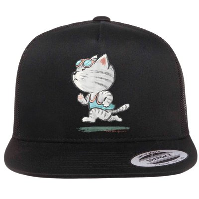 Cat Runner Cute Kitten Running Marathon Sports Toru Sanogawa Flatbill Hat