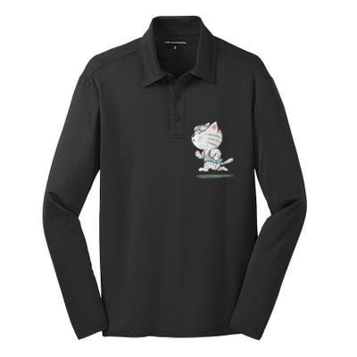 Cat Runner Cute Kitten Running Marathon Sports Toru Sanogawa Silk Touch Performance Long Sleeve Polo