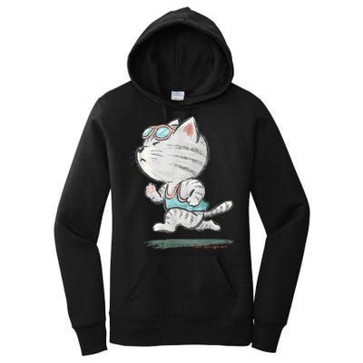 Cat Runner Cute Kitten Running Marathon Sports Toru Sanogawa Women's Pullover Hoodie