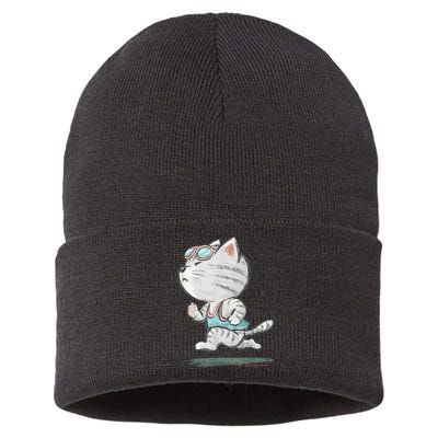 Cat Runner Cute Kitten Running Marathon Sports Toru Sanogawa Sustainable Knit Beanie