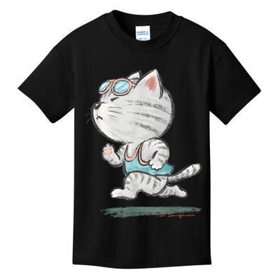 Cat Runner Cute Kitten Running Marathon Sports Toru Sanogawa Kids T-Shirt
