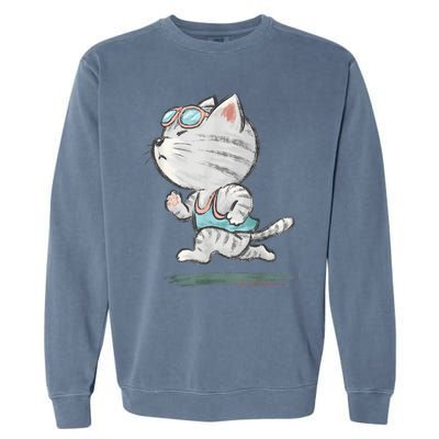 Cat Runner Cute Kitten Running Marathon Sports Toru Sanogawa Garment-Dyed Sweatshirt