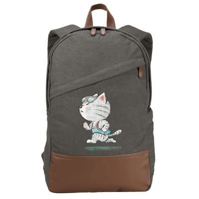 Cat Runner Cute Kitten Running Marathon Sports Toru Sanogawa Cotton Canvas Backpack