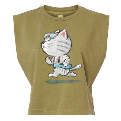 Cat Runner Cute Kitten Running Marathon Sports Toru Sanogawa Garment-Dyed Women's Muscle Tee