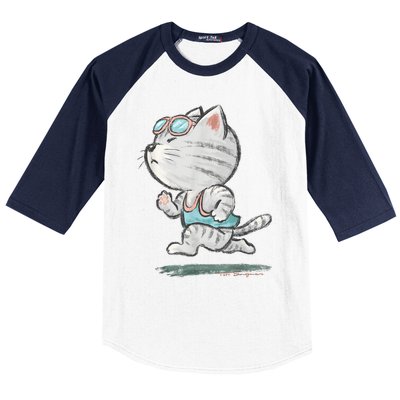 Cat Runner Cute Kitten Running Marathon Sports Toru Sanogawa Baseball Sleeve Shirt