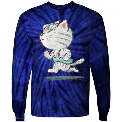 Cat Runner Cute Kitten Running Marathon Sports Toru Sanogawa Tie-Dye Long Sleeve Shirt