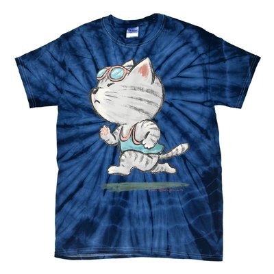 Cat Runner Cute Kitten Running Marathon Sports Toru Sanogawa Tie-Dye T-Shirt