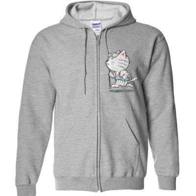 Cat Runner Cute Kitten Running Marathon Sports Toru Sanogawa Full Zip Hoodie