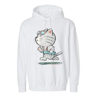 Cat Runner Cute Kitten Running Marathon Sports Toru Sanogawa Garment-Dyed Fleece Hoodie