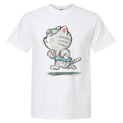 Cat Runner Cute Kitten Running Marathon Sports Toru Sanogawa Garment-Dyed Heavyweight T-Shirt