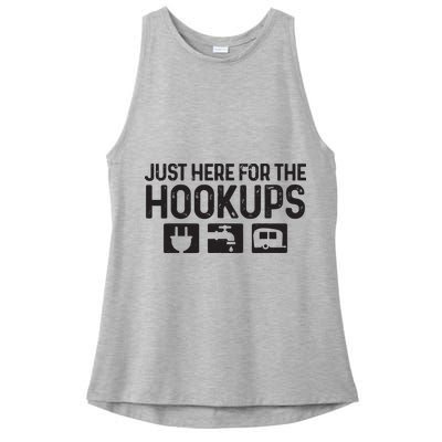 Camping Rv Caravan Motorhome Just Here For The Hookups Funny Ladies PosiCharge Tri-Blend Wicking Tank