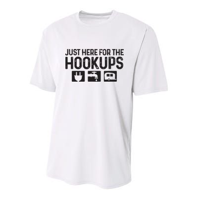 Camping Rv Caravan Motorhome Just Here For The Hookups Funny Youth Performance Sprint T-Shirt