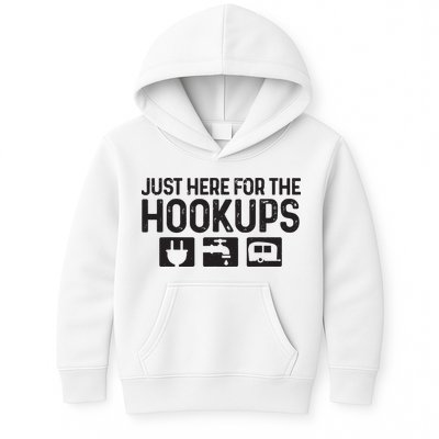 Camping Rv Caravan Motorhome Just Here For The Hookups Funny Kids Hoodie