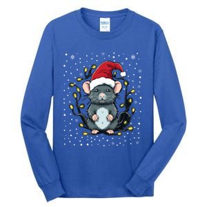 Cute Rat Christmas Lights Mouse Santa Hat Xmas Pajama Meaningful Gift Tall Long Sleeve T-Shirt