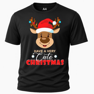 Cute Reindeer Christmas Pajama For Kids Christmas Cooling Performance Crew T-Shirt