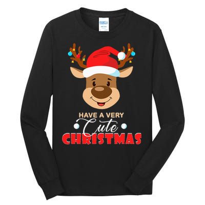 Cute Reindeer Christmas Pajama For Kids Christmas Tall Long Sleeve T-Shirt