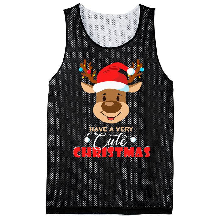 Cute Reindeer Christmas Pajama For Kids Christmas Mesh Reversible Basketball Jersey Tank