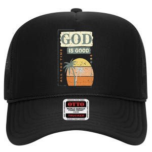 Cool Retro Christian Saying God Is Good All The Time High Crown Mesh Back Trucker Hat