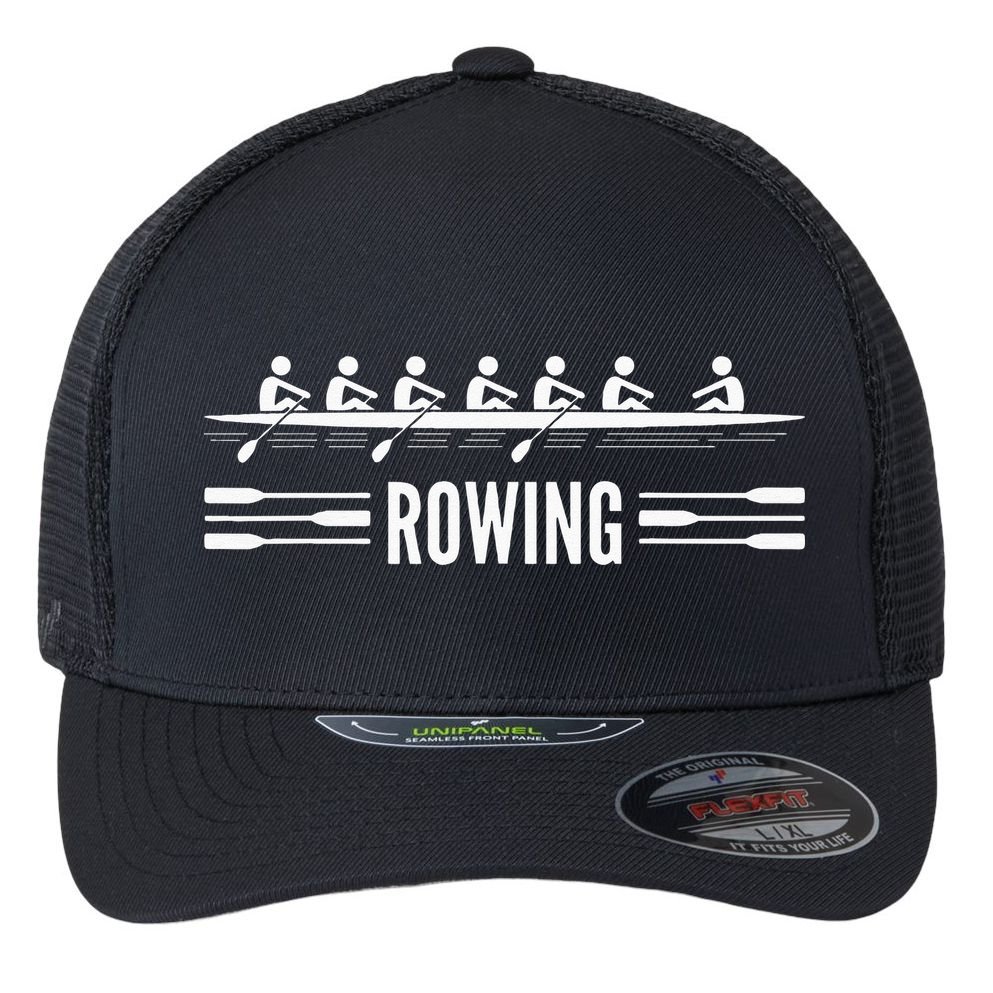 College Rowing Crew Row Team Boat Flexfit Unipanel Trucker Cap