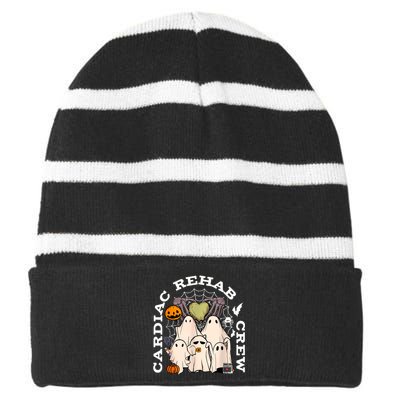 Cardiac Rehab Crew Rehab Nurse Spooky Halloween Striped Beanie with Solid Band