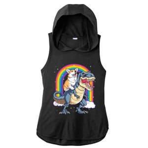 Corgi Riding Dinosaur T Rex Space Galaxy Rainbow Gift Ladies PosiCharge Tri-Blend Wicking Draft Hoodie Tank