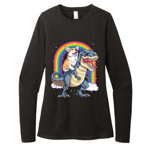 Corgi Riding Dinosaur T Rex Space Galaxy Rainbow Gift Womens CVC Long Sleeve Shirt