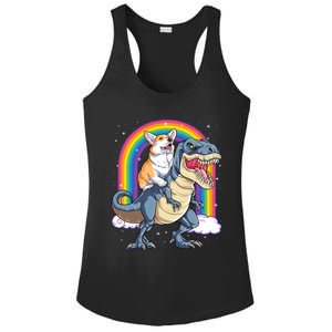 Corgi Riding Dinosaur T Rex Space Galaxy Rainbow Gift Ladies PosiCharge Competitor Racerback Tank