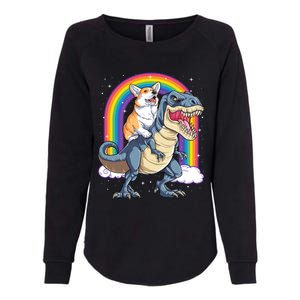 Corgi Riding Dinosaur T Rex Space Galaxy Rainbow Gift Womens California Wash Sweatshirt