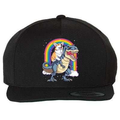 Corgi Riding Dinosaur T Rex Space Galaxy Rainbow Gift Wool Snapback Cap