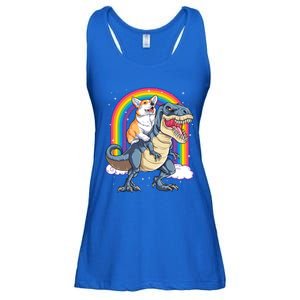 Corgi Riding Dinosaur T Rex Space Galaxy Rainbow Gift Ladies Essential Flowy Tank