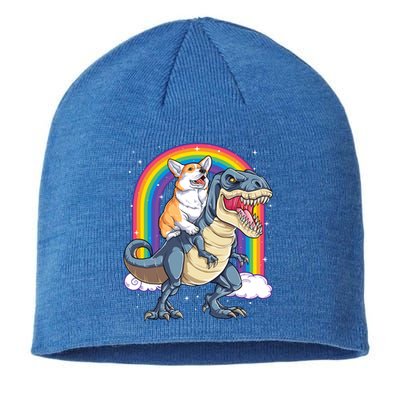 Corgi Riding Dinosaur T Rex Space Galaxy Rainbow Gift Sustainable Beanie