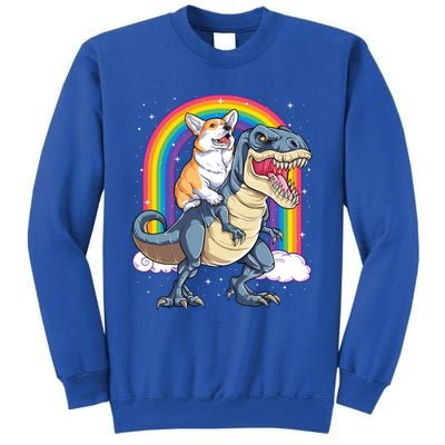 Corgi Riding Dinosaur T Rex Space Galaxy Rainbow Gift Tall Sweatshirt